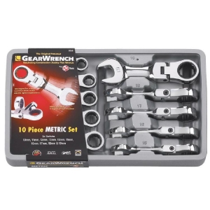 GearWrench 9550 Ratcheting Combination Spanner Set Flexhead Stubby metric 10 Pie